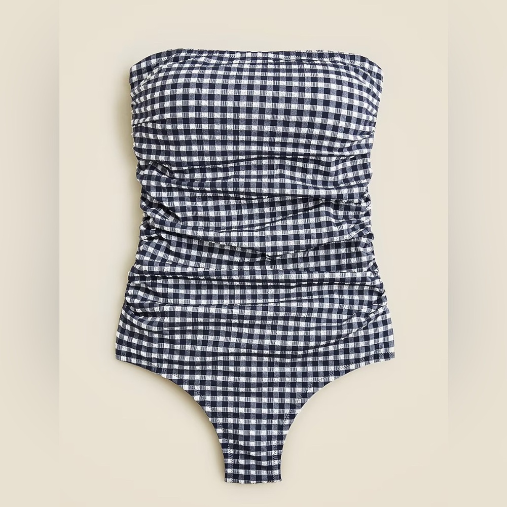 Ruched bandeau one-piece in gingham